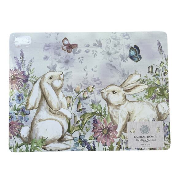 LAUREL HOME Floral Garden EASTER Bunny Cork Back Placemats 11x15 Set of 4 NEW - Picture 8 of 16